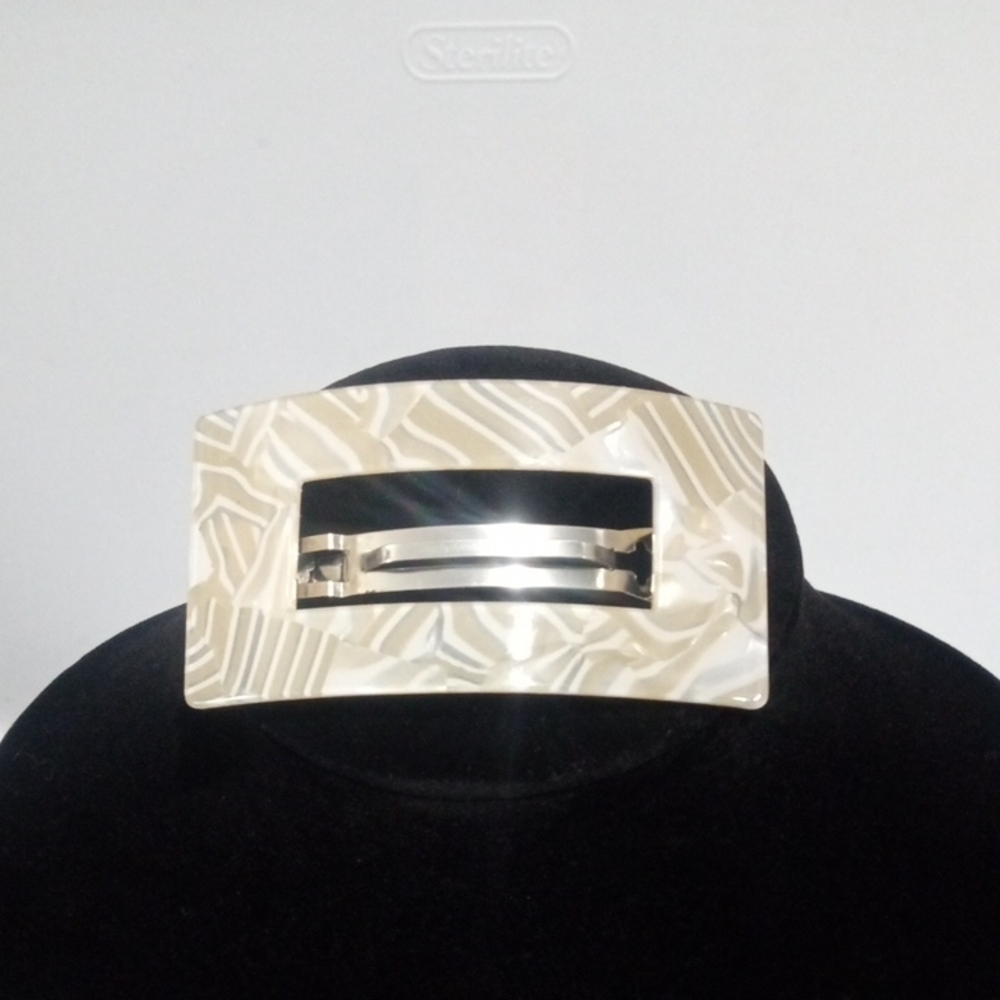 ELEGANT MARBLE CREAM TAN LARGE OPEN SQUARE HAIR CLIP PONYTAIL CLAMP NWT
